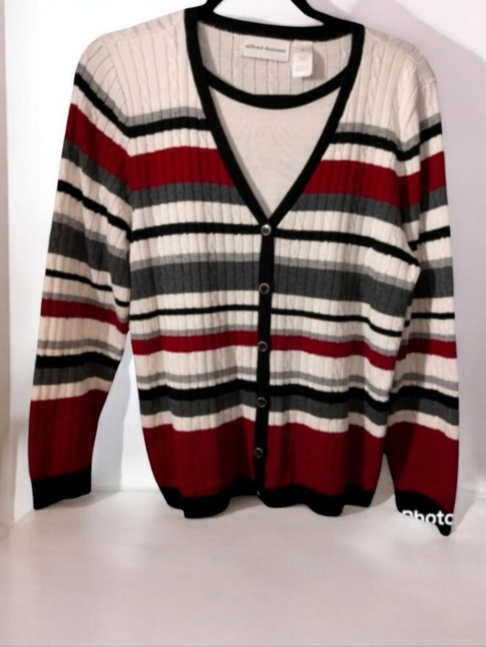 Alfred Dunner Sweater with Built in Tank/Tee Red Black & White Medium